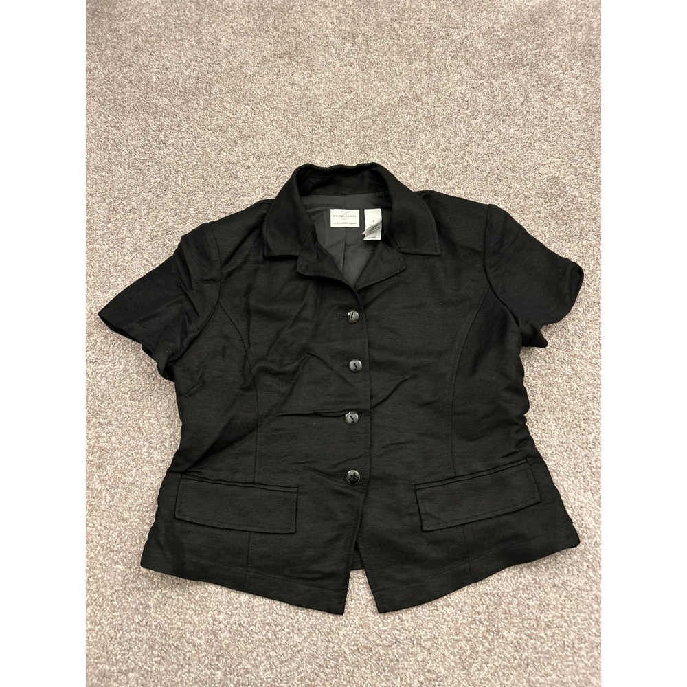 Emma James Blazer Womens 8 Black Excellent Short Sleeve Linen Blend Button Up